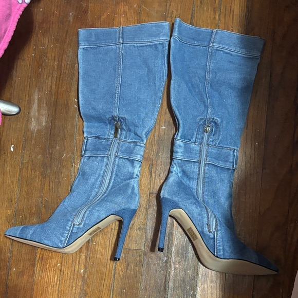 Denim Knee-High Stiletto Boots Size 11 🆕 - Picture 2 of 7